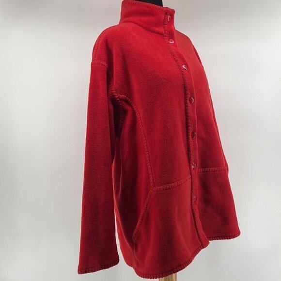 euro Joy Shacket fleece button up unique stitches orange fall cozy sz lg - Picture 8 of 9